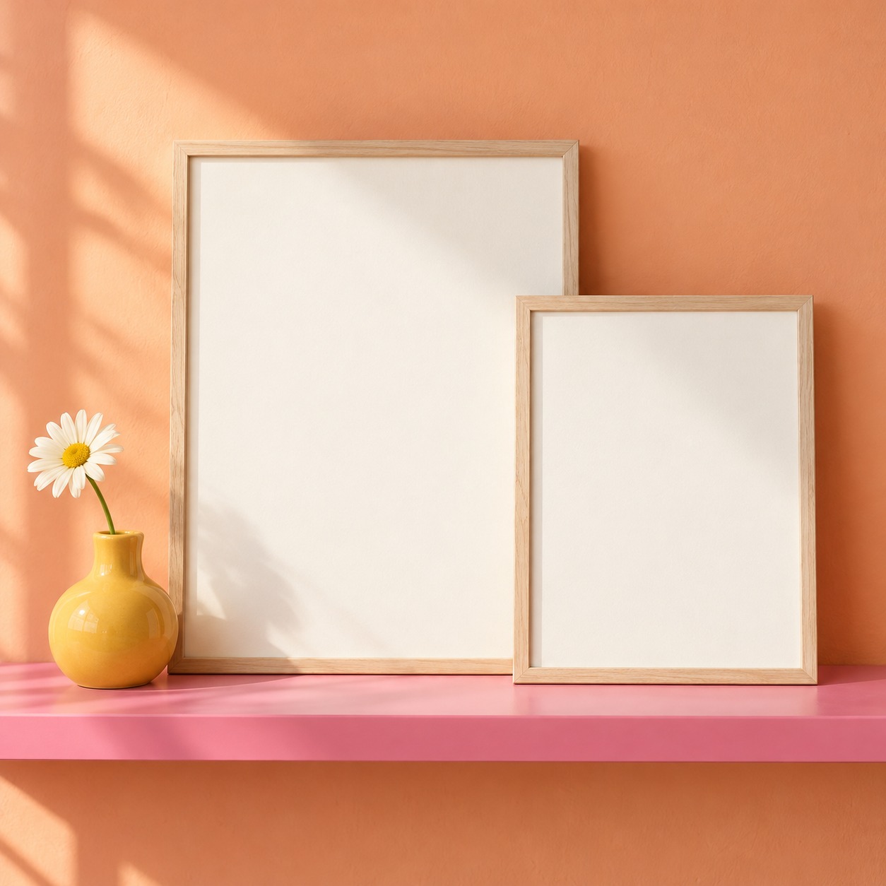 art prints in pink, peach, yellow, and cream